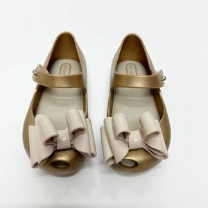 MINI MELISSA | Ultragirl Sweet III Mary Jane Jelly Shoes Gold Ivory Tiered Bow